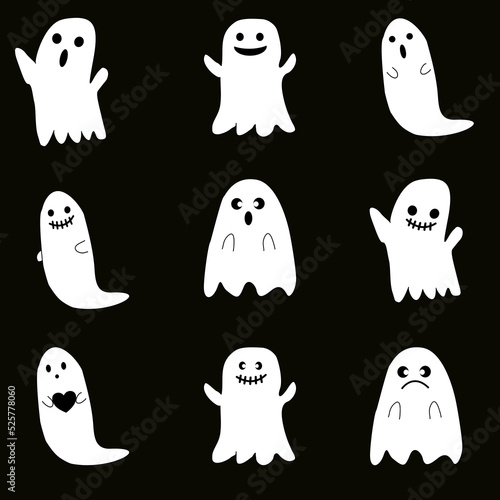 set of halloween icons of cute ghost.