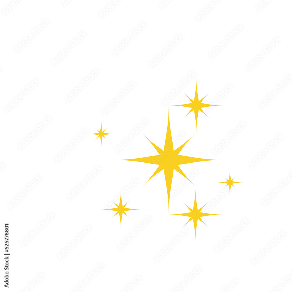 Sparkling stars. A shimmering yellow star and glittering element on white background. Sparkling stars. A shimmering yellow star and glittering element on white background.