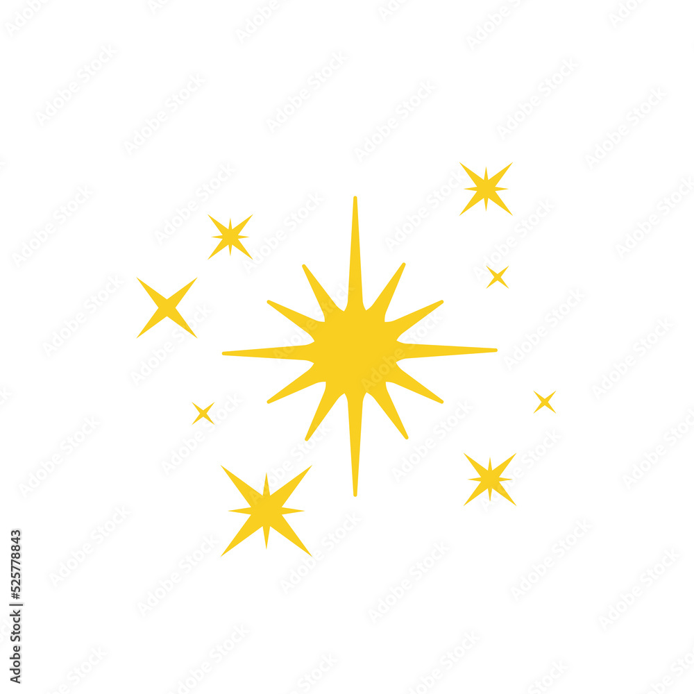 Sparkling stars. A shimmering yellow star and glittering element on white background. Sparkling stars. A shimmering yellow star and glittering element on white background.