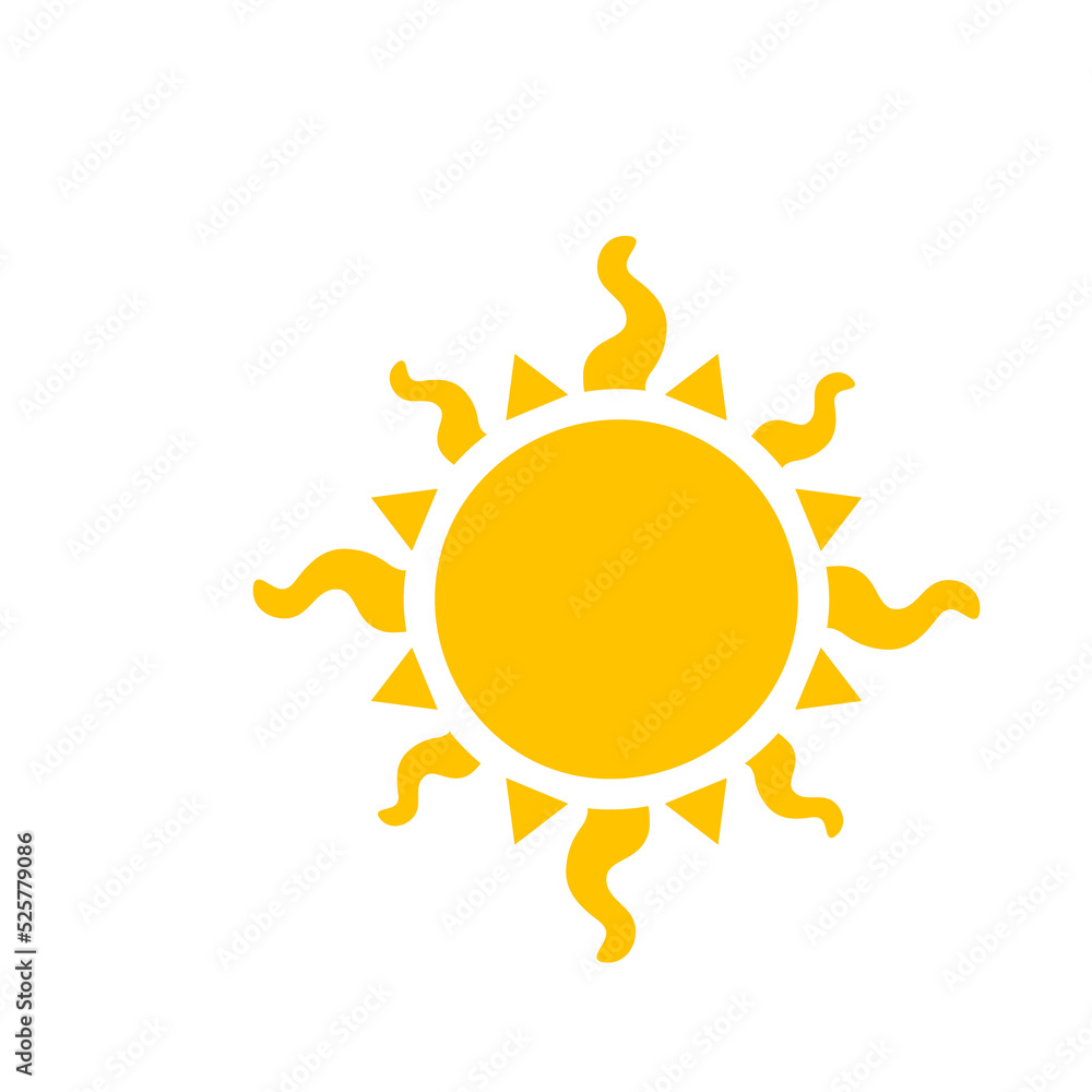 Vector cartoon yellow sun Shining light rays to heat the summer. Isolated on white background Vector cartoon yellow sun Shining light rays to heat the summer. Isolated on white background