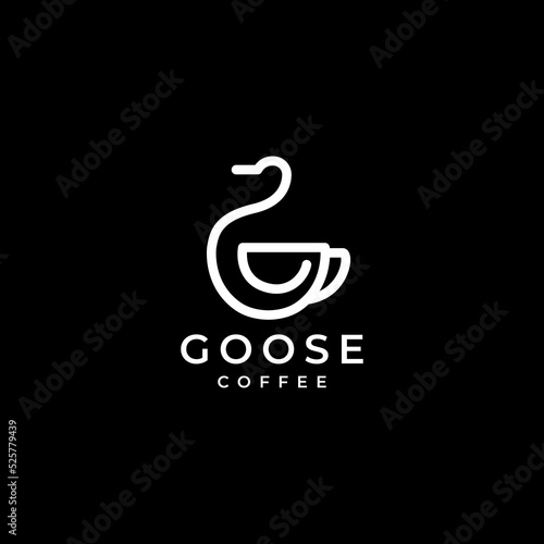 goose with cup drink coffee logo design