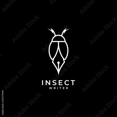 insect ladybug with pencil art logo design