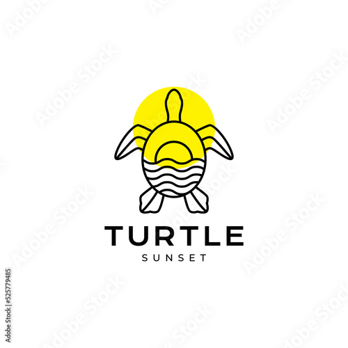 beach turtle with wave and sunset logo design