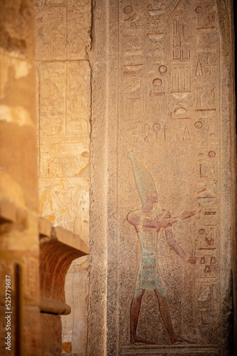 Beautiful mural, hieroglyphs inside the temple of Hatshepsut. Jeser-Jeseru is a masterpiece of ancient Egyptian architecture. © zlatoust198323