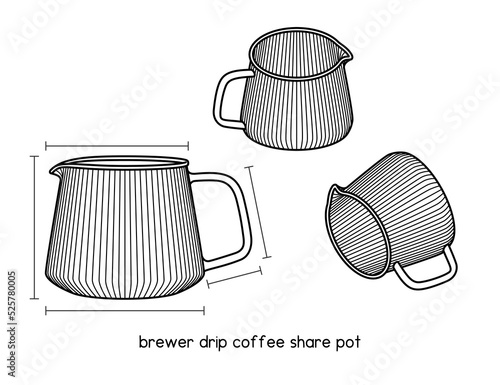 Coffee Pot Pour Over Heat Resistant Glass Coffee Server Stripes Coffee Kettle Brewer Drip Coffee Share Pot diagram for setup manual outline vector illustration