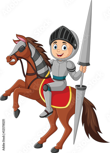 Cartoon knight riding a horse with lance
