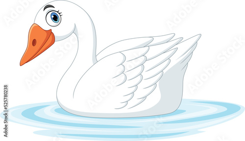 Cartoon cute swan on white background
