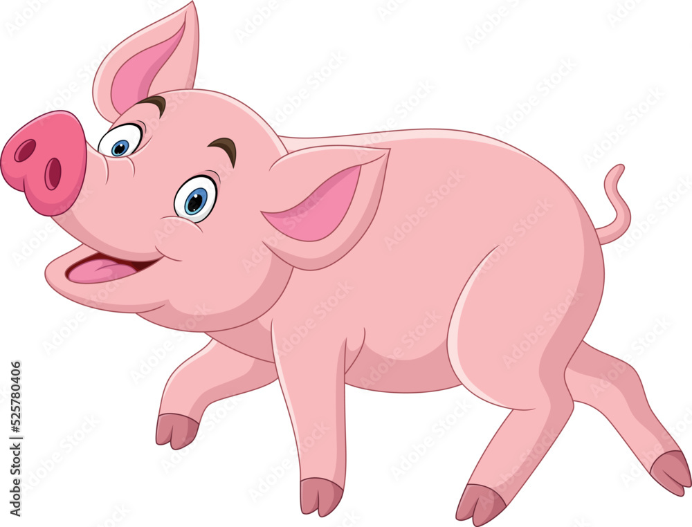 Naklejka premium Cartoon funny pig on white background