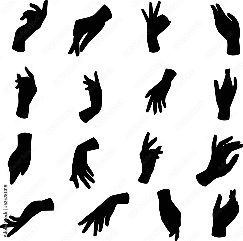 Collection of Hand set isolated flat vector Silhouettes