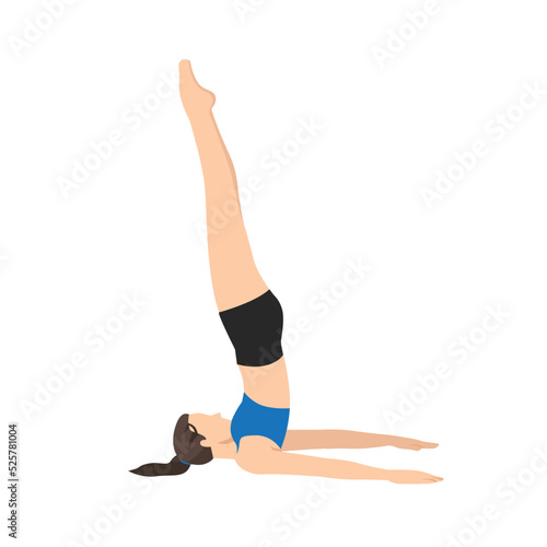 Woman doing Shoulderstand Seal Pose. Beautiful girl practice Salamba Sarvangasana Yoga Mudrasana. Flat vector illustration isolated on white background