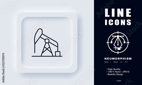 Crane line icon. Lift up heavy parts, cargo, concrete slab, build, building, engineering, engineer, machine. Construction concept. Neomorphism style. Vector line icon for Business and Advertising