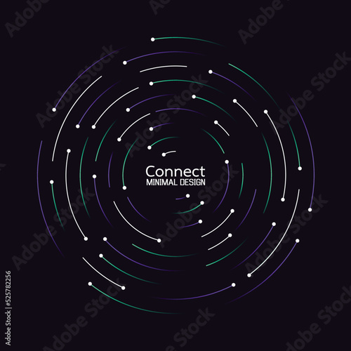 Data flow technology network connection. Abstract radial vortex circular trail background. Icon logo design. Vector background