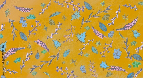 floral pattern on a yellow background. Botanical background. summer turns to autumn