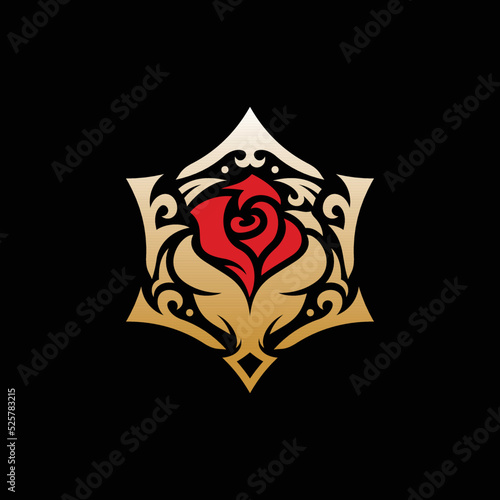 Beauty Roses Ornamental Luxury Logo, rose logo flower vector icon illustration, Luxury flower rose logo design inspiration