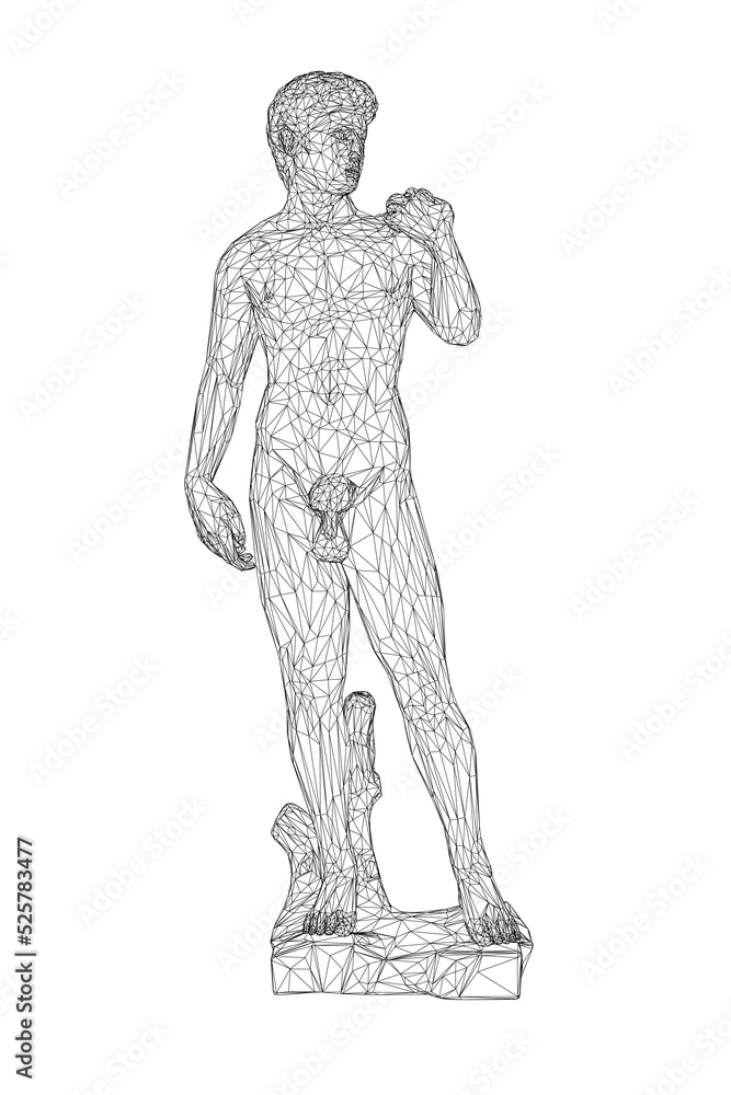 Fototapeta premium Wireframe of statue of David from black lines isolated on white background. Front view. 3D. Vector illustration.