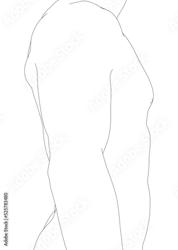 The contour of the torso of a sports man from black lines isolated on a white background. Side view. Vector illustration.