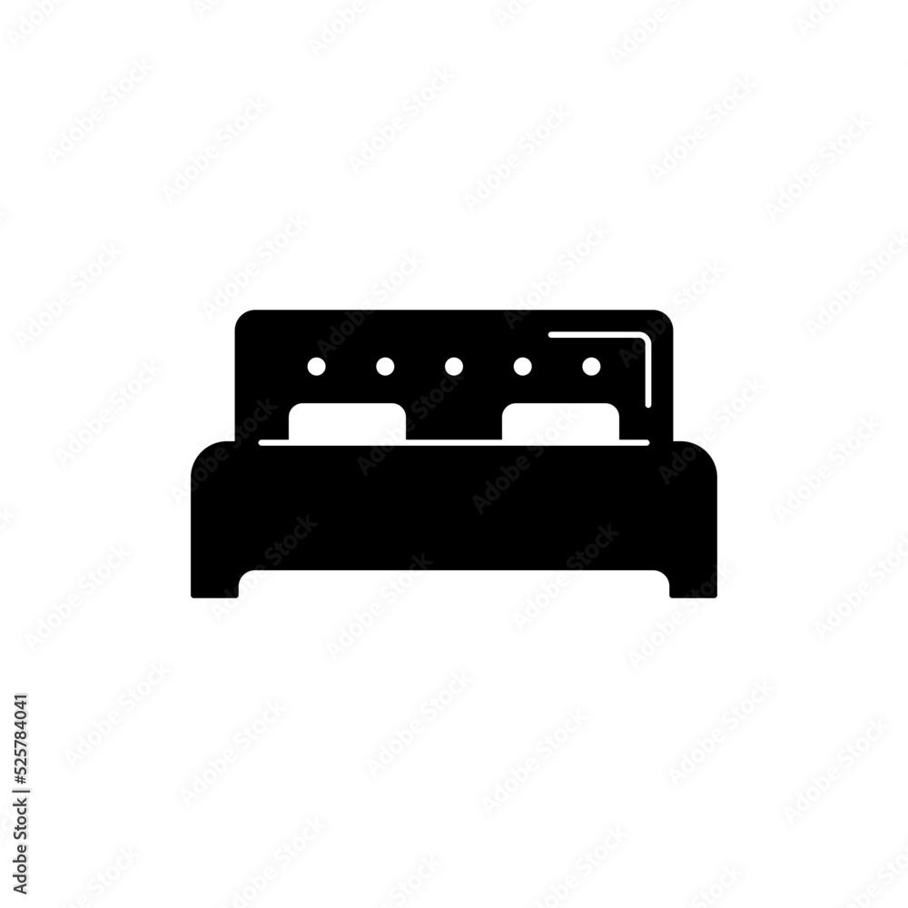 Bed furniture icon in black flat glyph, filled style isolated on white background Bed furniture icon in black flat glyph, filled style isolated on white background