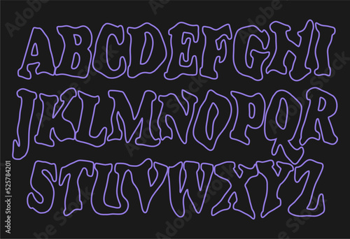 Hippie bohemian funky 1960s psychedelic groovy typeface. Ideal for posters, collages, clothing, music albums and more. Vector clipart, individual letters.