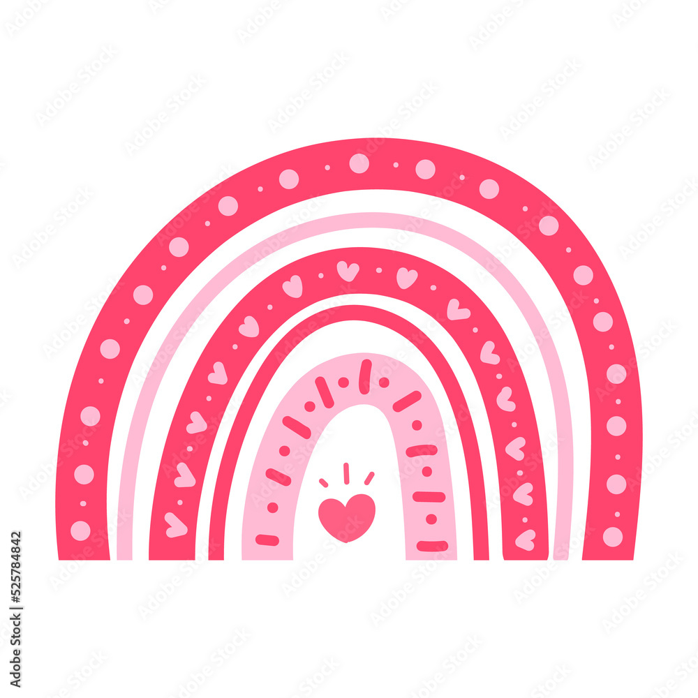 Hand painted cute rainbow Decorated with pink heart shape Valentine's Day card decoration ideas Hand painted cute rainbow Decorated with pink heart shape Valentine's Day card decoration ideas