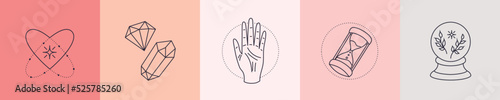Esoteric elements collection. Magic icons minimalist symbols, Hand drawn linear vector illustration