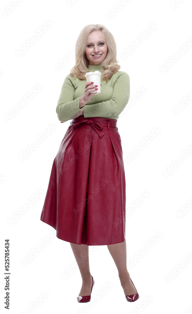 attractive young woman with takeaway coffee. isolated on a white attractive young woman with takeaway coffee. isolated on a white