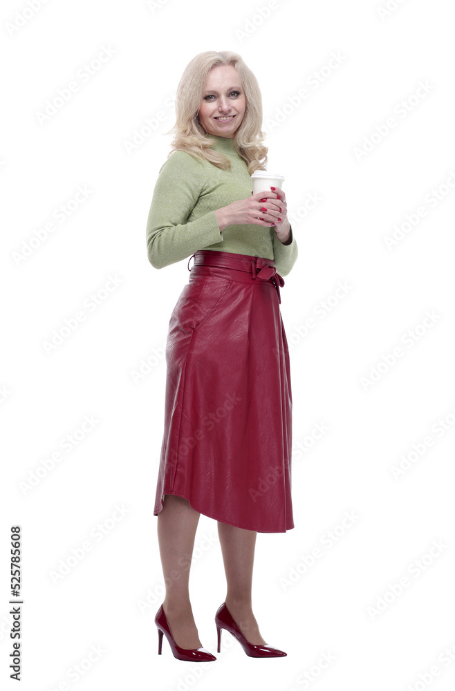 attractive young woman with takeaway coffee. isolated on a white attractive young woman with takeaway coffee. isolated on a white