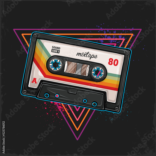 Hand drawn retro vintage music cassette isolated audiotapes audio music media and record