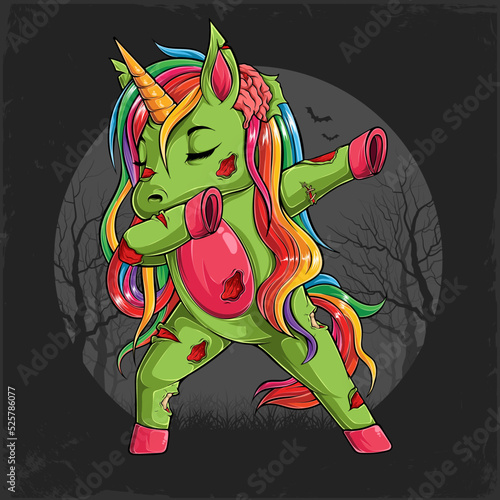 Halloween character Zombie Unicorn doing dabbing dance, dabbing undead unicorn Dab movement