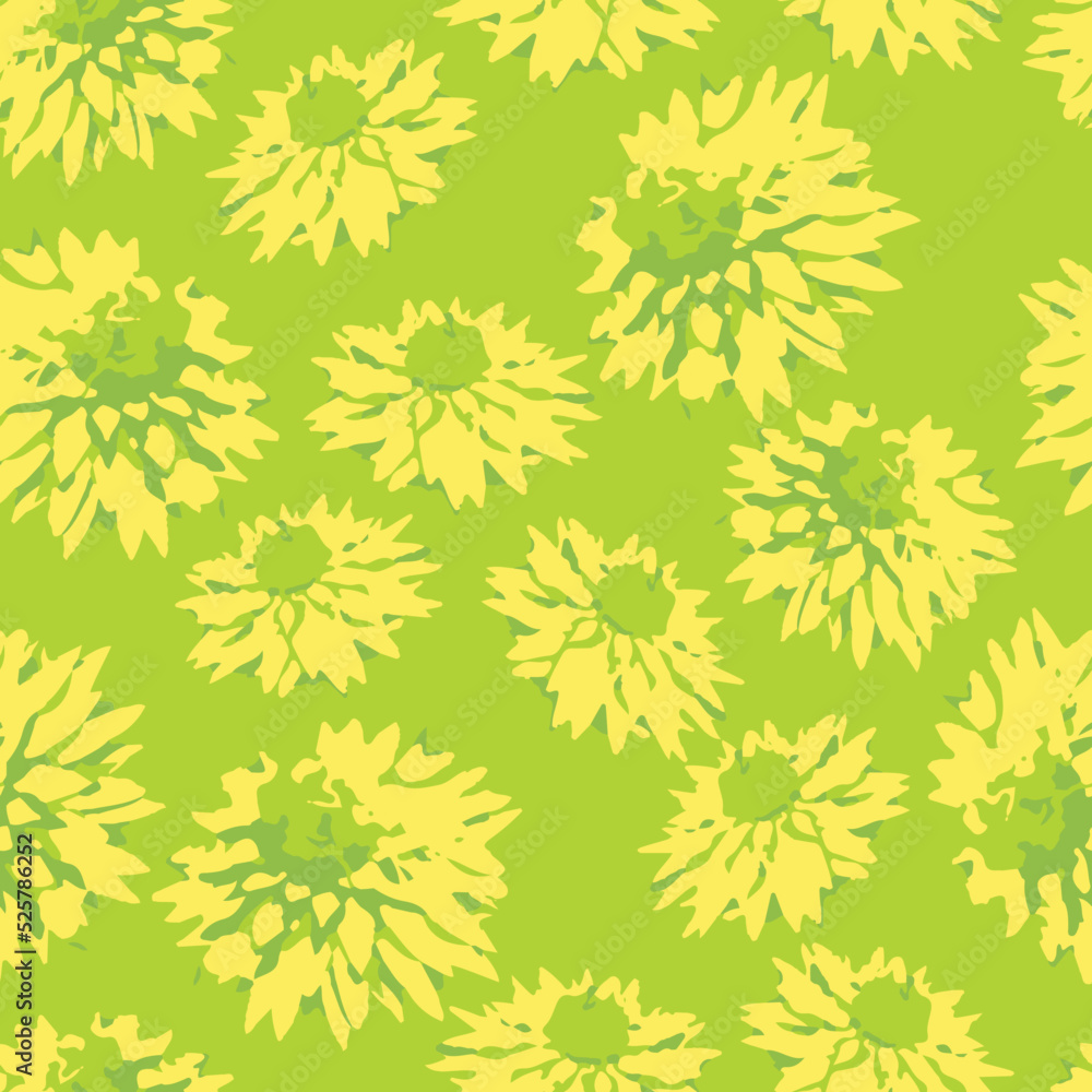 seamless plants pattern on white background with green and yellow flowers , greeting card or fabric
