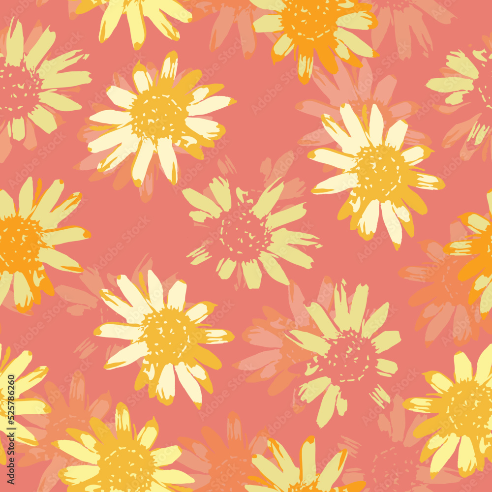 seamless plants pattern background with cute sunflowers , greeting card or fabric