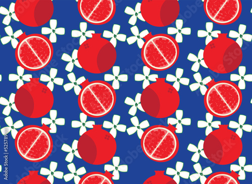 Vector Pomegranate Fruits and Flowers Abstract Seamless Pattern Trendy Fashion Colors Simple Elegant Design