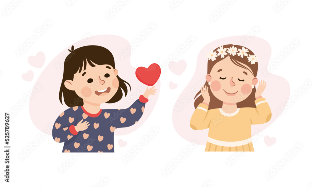 Happy girls love themselves. Self love, acceptance, self care, happiness concept cartoon vector illustration Happy girls love themselves. Self love, acceptance, self care, happiness concept cartoon vector illustration