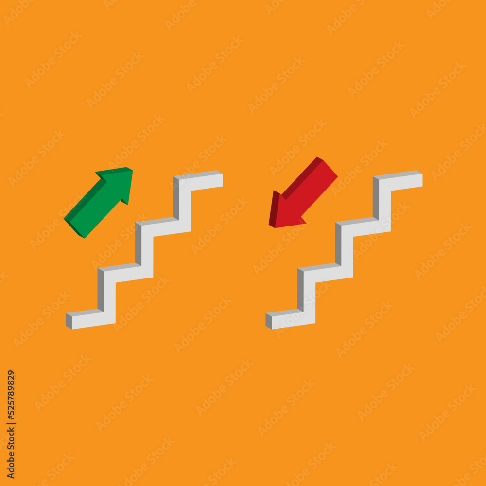 3D vector illustration of stairs going up and down for achievement sign. 3D vector illustration of stairs going up and down for achievement sign.
