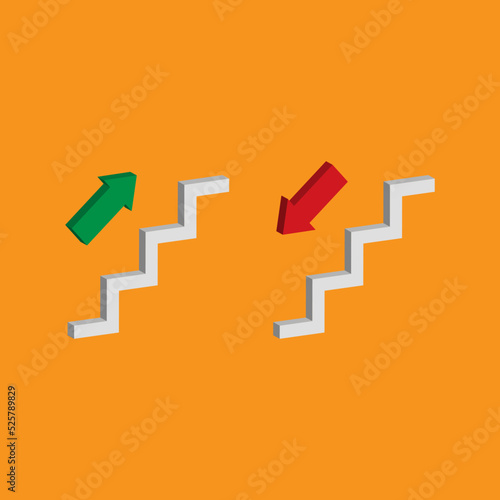 3D vector illustration of stairs going up and down for achievement sign.
