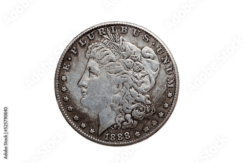Foto USA One Dollar Morgan Silver Coin replica dated 1880 with a portrait image of Li