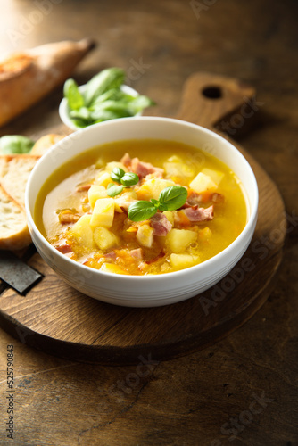 Traditional homemade potato soup with bacon