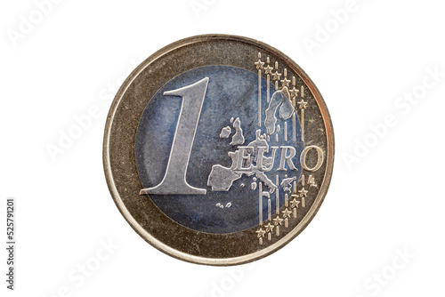 One Euro coin of Ireland (Eire) dated 2005 showing the front obverse and a map of Europe, png stock photo file cut out and isolated on a transparent background