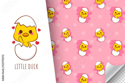 Cute baby duck cartoon character seamless pattern illustration