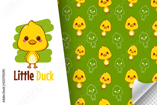 Cute duck cartoon character seamless pattern illustration