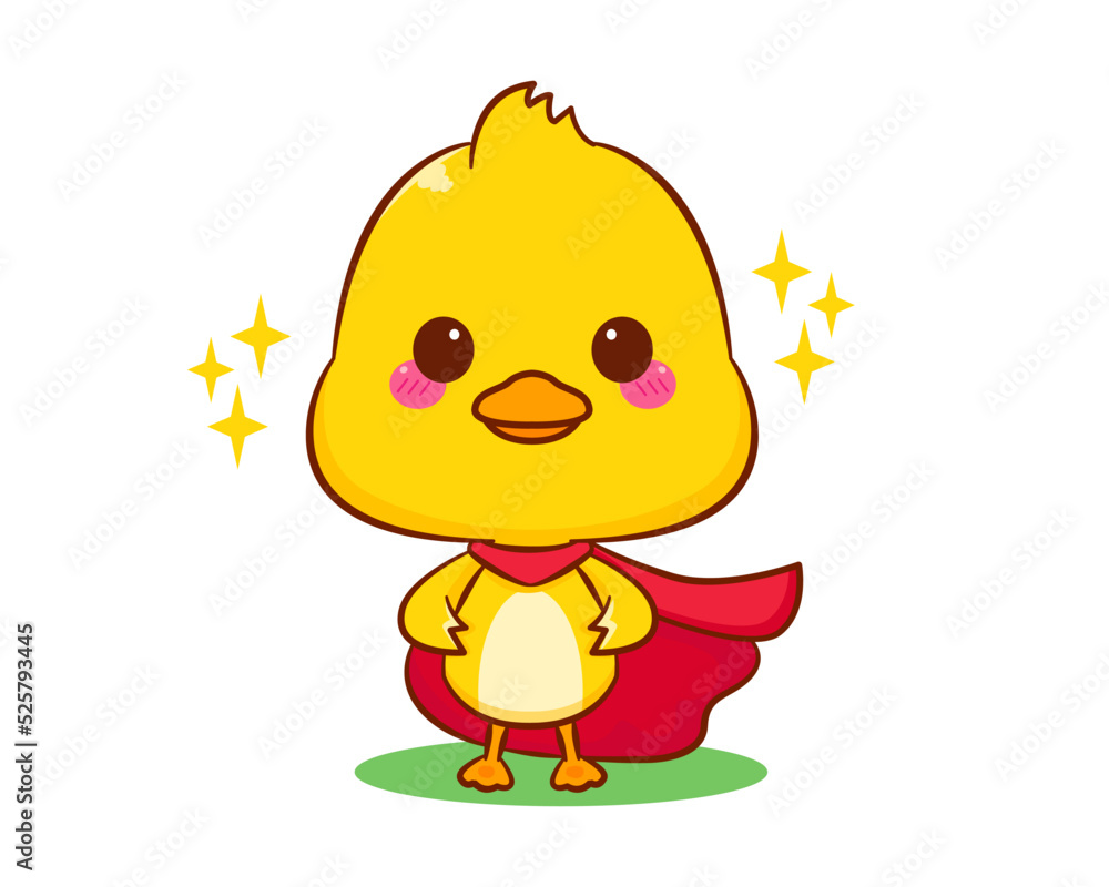 Cute little duck superhero in red costume cartoon character isolated white background. Vector art illustration Cute little duck superhero in red costume cartoon character isolated white background. Vector art illustration