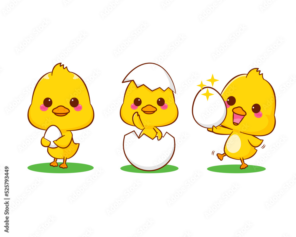 Cute little duck holding egg cartoon character isolated white background.  Vector art illustration Stock Vector | Adobe Stock
