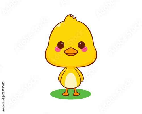 Cute little duck cartoon character isolated white background. Vector art illustration