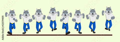Cartoon Wolf frame by frame front run cycle in School Uniform vector illustration, Easy to edit and designed to use in 2D Animation, eLearning videos, Motion graphics
