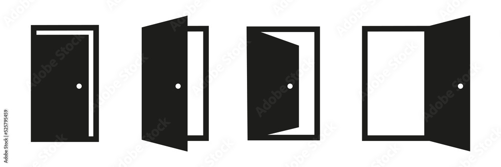 Door icon set. Open and closed entrance door. Doors pictogram isolated on white background. Stock vector element. Door icon set. Open and closed entrance door. Doors pictogram isolated on white background. Stock vector element.