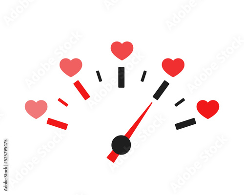 Measuring love meter indicator. Valentine's Day indicator. Measurement scale with hearts. Vector illustration.