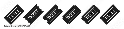 Ticket icon set. Event ticket and coupon. Raffle, movie, theater pass template tickets. Vector element.
