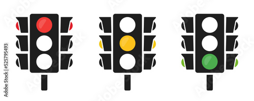 Traffic lights icon set. Stoplight sign. Color traffic light. Sign stop, wait and go. 