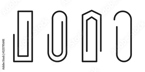 Paper clips icon set. Different shape paperclips isolated on white background. Office page holder. Document binder icon. Stock vector elements.