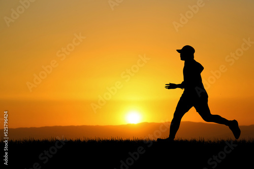 people jogging in the meadow in the evening