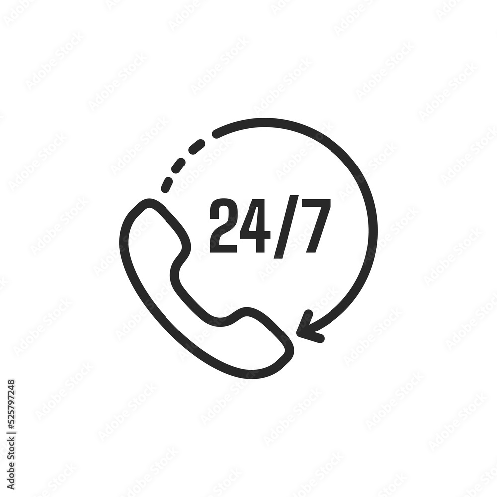 Contact icon. Mobile phone icon making a loud sound 24 hours a day Service concept Anytime Contact icon. Mobile phone icon making a loud sound 24 hours a day Service concept Anytime